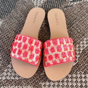 Talbots Hannah Piped Slide Sandals Orange Textured Summer Women’s 9